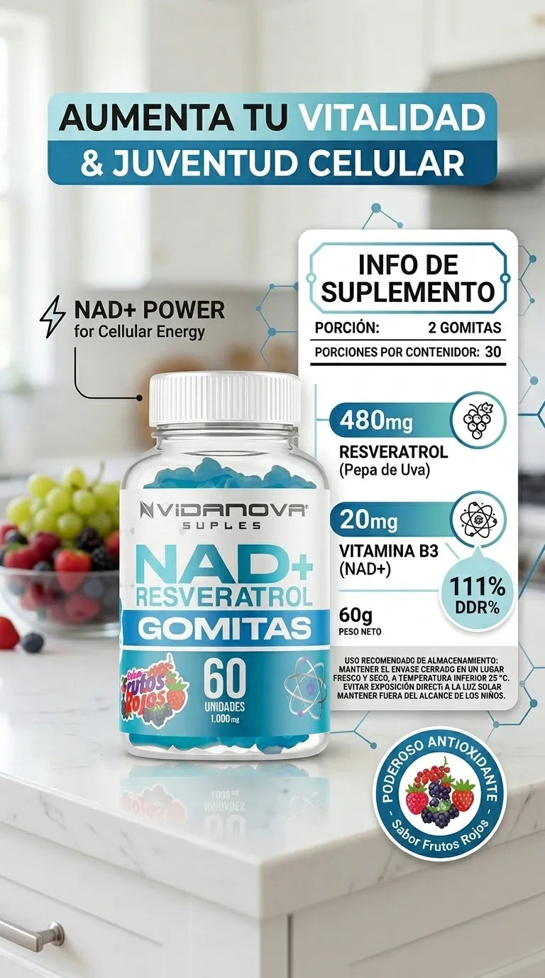 NAD+ Resveratrol 1000mg Gomitas 🍬 — Energía y Juventud Celular que Por Fin Vas a Querer Tomar