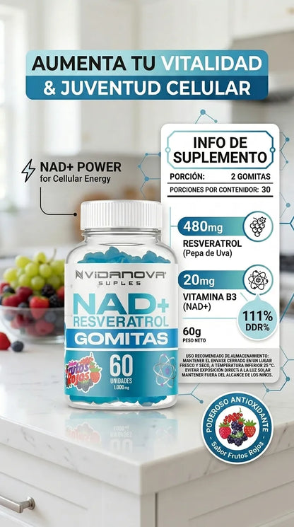 NAD+ Resveratrol 1000mg Gomitas 🍬 — Energía y Juventud Celular que Por Fin Vas a Querer Tomar